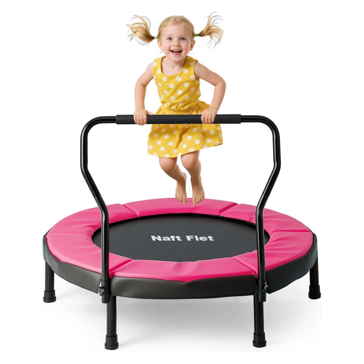 Naft Flet 40" Mini Trampoline for Kids, Indoor/Outdoor Fitness Trampoline with Foam Handlebar & Safety Pad