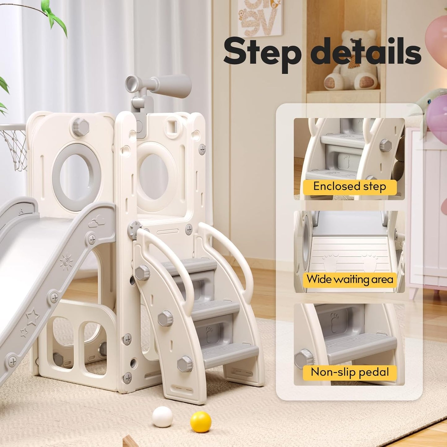 6 in 1 Toddler Playset with Slide,Toddler Slide,Slide for Kids with Basketball Hoop,Ball,Ring Toss,Kids Slide Toddler Playground Toddler Slide Indoor Outdoor Toys