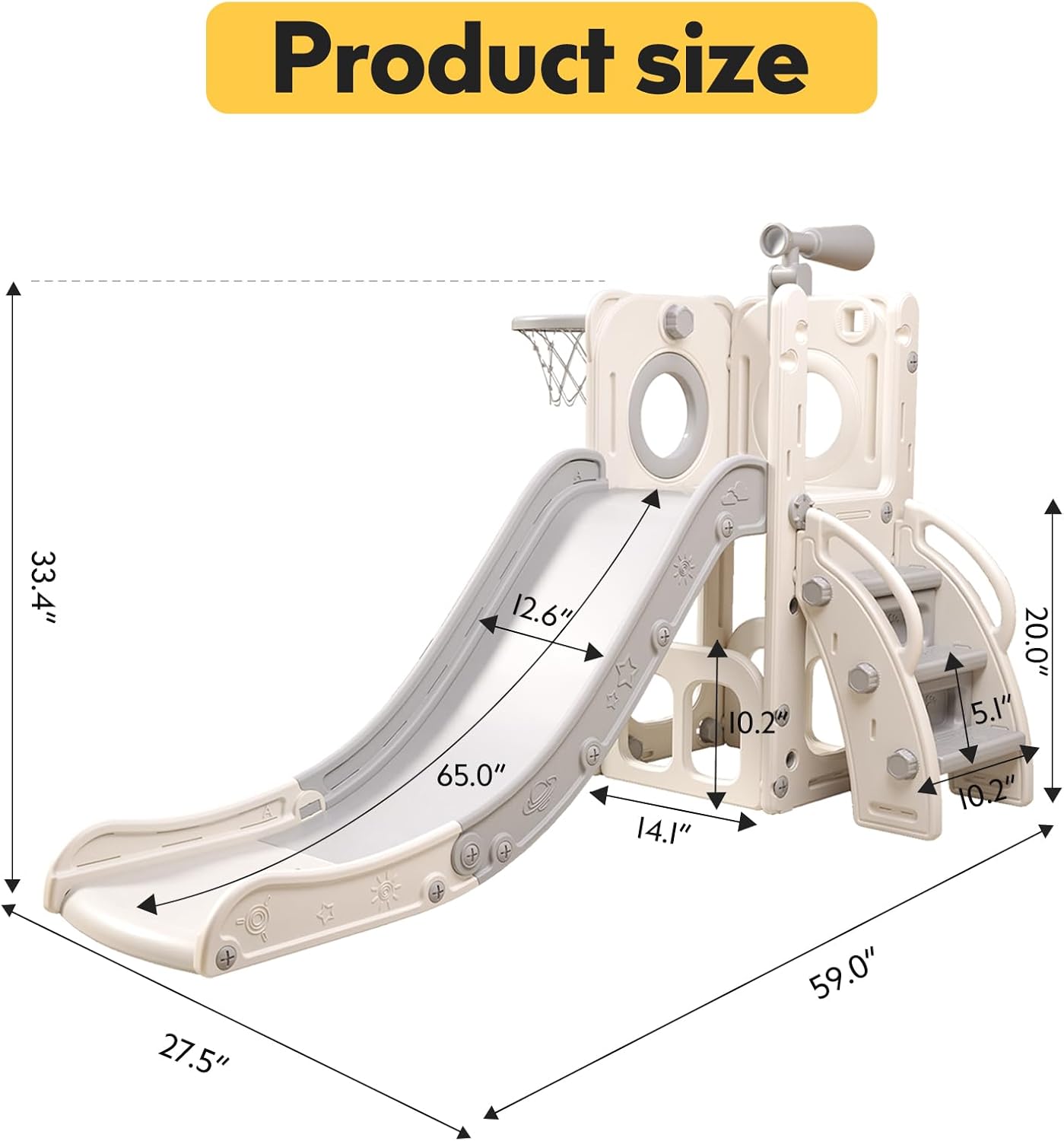 6 in 1 Toddler Playset with Slide,Toddler Slide,Slide for Kids with Basketball Hoop,Ball,Ring Toss,Kids Slide Toddler Playground Toddler Slide Indoor Outdoor Toys