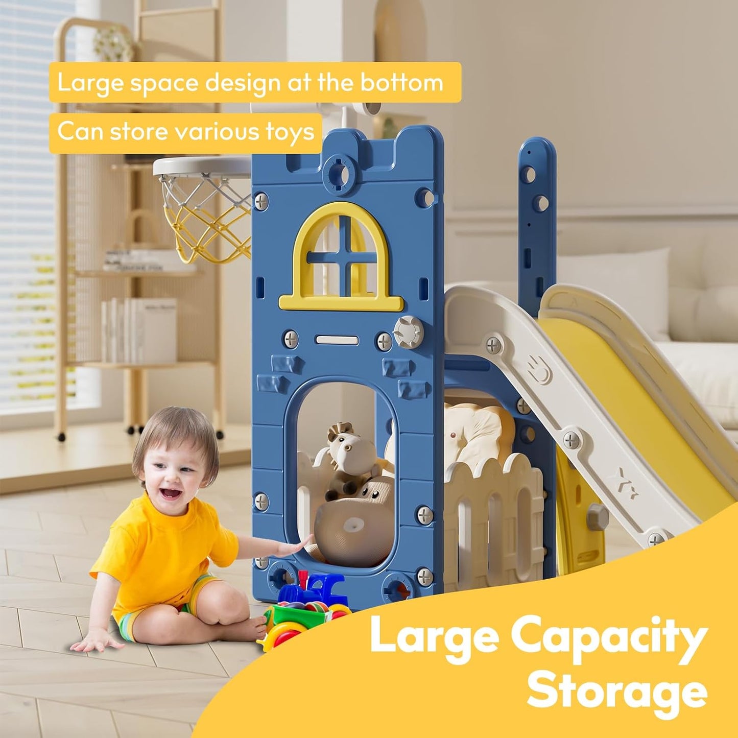 Toddler Slide,Kids Slide Playset for Toddler,Indoor Outdoor Slide Toddler Playset with Storage Space and Non-Slip Steps,Gifts for Boys and Girls 1-3 Years