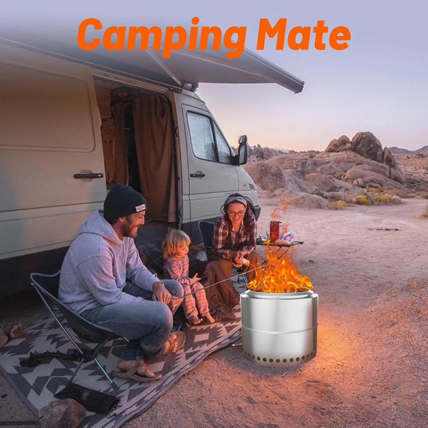 20" Stainless Steel Smokeless Fire Pit,Wood-Burning Camp Fire Pit with Carry Bag for Patio and Outdoor Camping