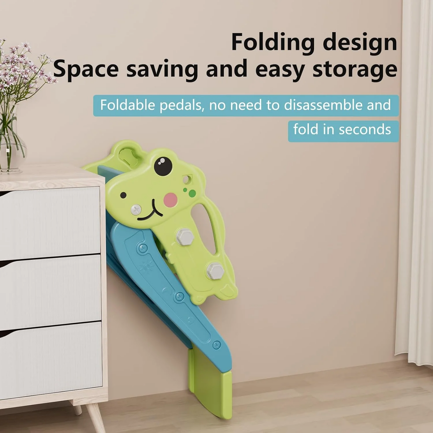 Shiyi Slide for Kids,Indoor Outdoor Plastic Foldable Slide for Age 1-2 Slide Toddler Playset with Ball & Hoop, and Non-Slip Steps,Green