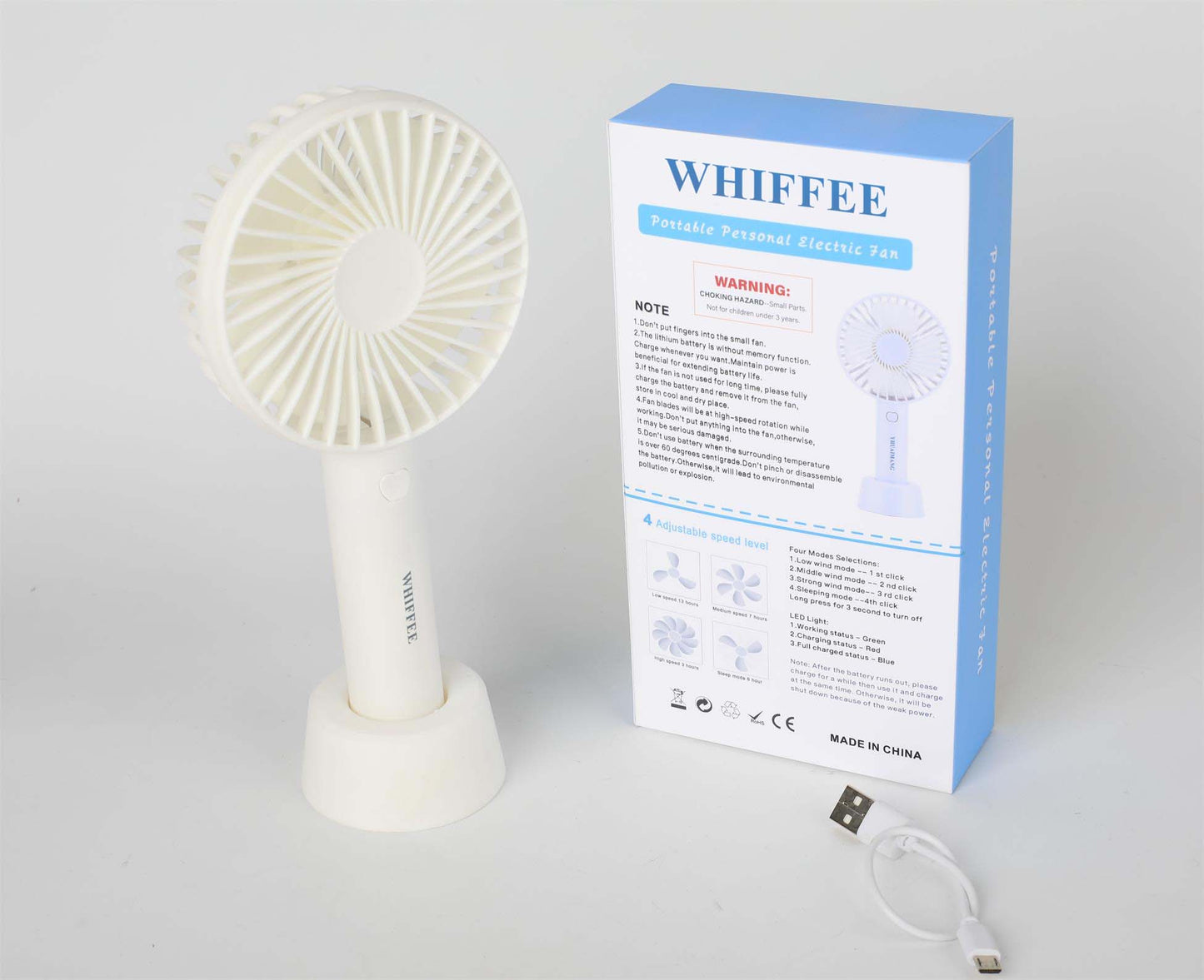 Whiffee Handheld Fan Portable Mini Fan, 3 Speeds Foldable Small Personal Fan, Rechargeable USB Desk Fan