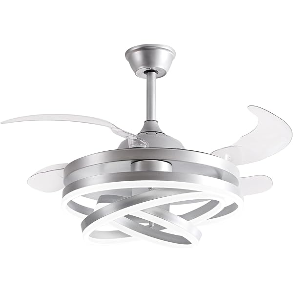 Panghuhu88 42" Invisible Ceiling Fan Chandelier Light,Modern DIY Ceiling Fan Light Remote Control 4 Retractable ABS Blades for Bedroom Living Dining Room Decoration (Silver)