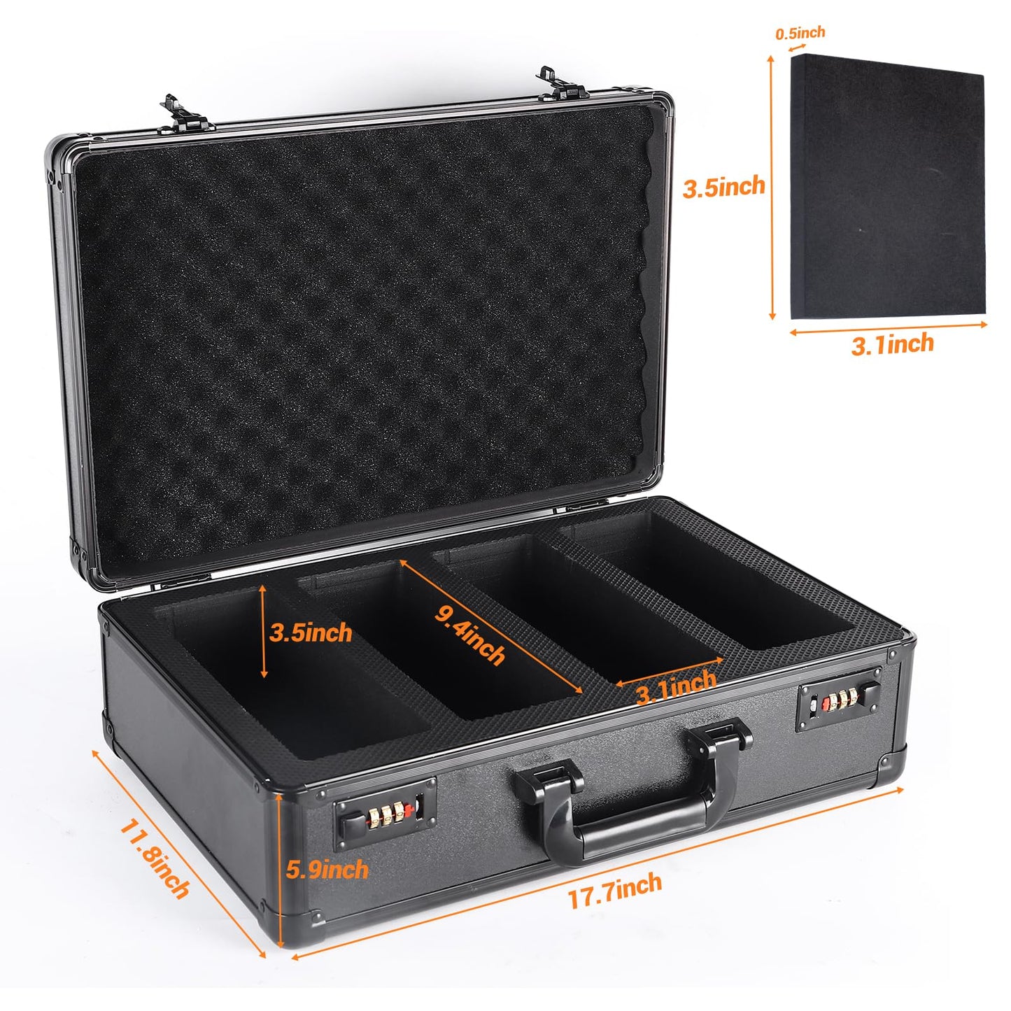 Graded Card Storage Box 4 Slots, Graded Sports Card Storage Box for 160 BGS SGC PSA & More Graded Slabs, Waterproof Display Trading Card Case with Removable EVA insert boards & Coded Lock (No Card)