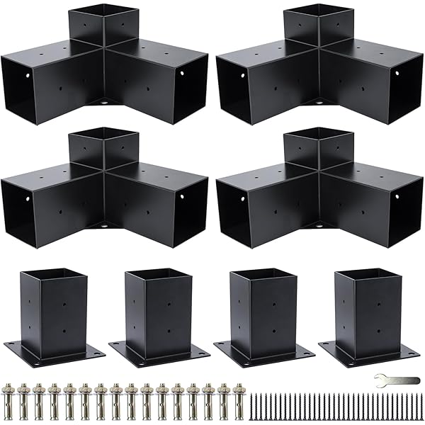 Pergola Brackets 4x4 ,DIY Woodworks Pergola Kits 3-Way Corner Extension Bracket with Pergola Post Base for Gazebos, Patio Pergolas, Wood Beams