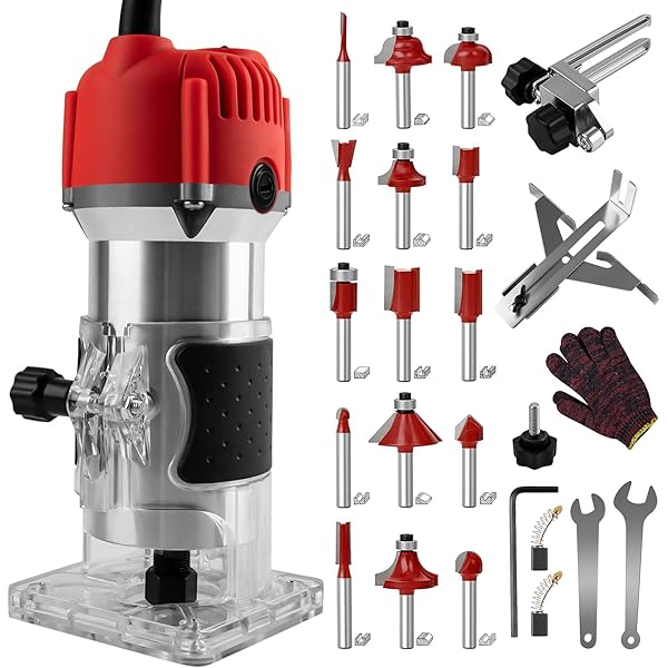 MeiMeiDa 800W Compact Wood Router Tool, Portable Handheld Palm Router Woodworking,Electric Trimmer Wood Router with 15pcs Router Bits,Wood Laminate Router for Woodworking Handicraft and DIY