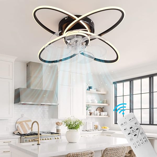 meefuns Black Ceiling Fan with Lights Remote Control - 6 Speed 3 Color Dimmable Ceiling Lamp for Living Room Bedroom