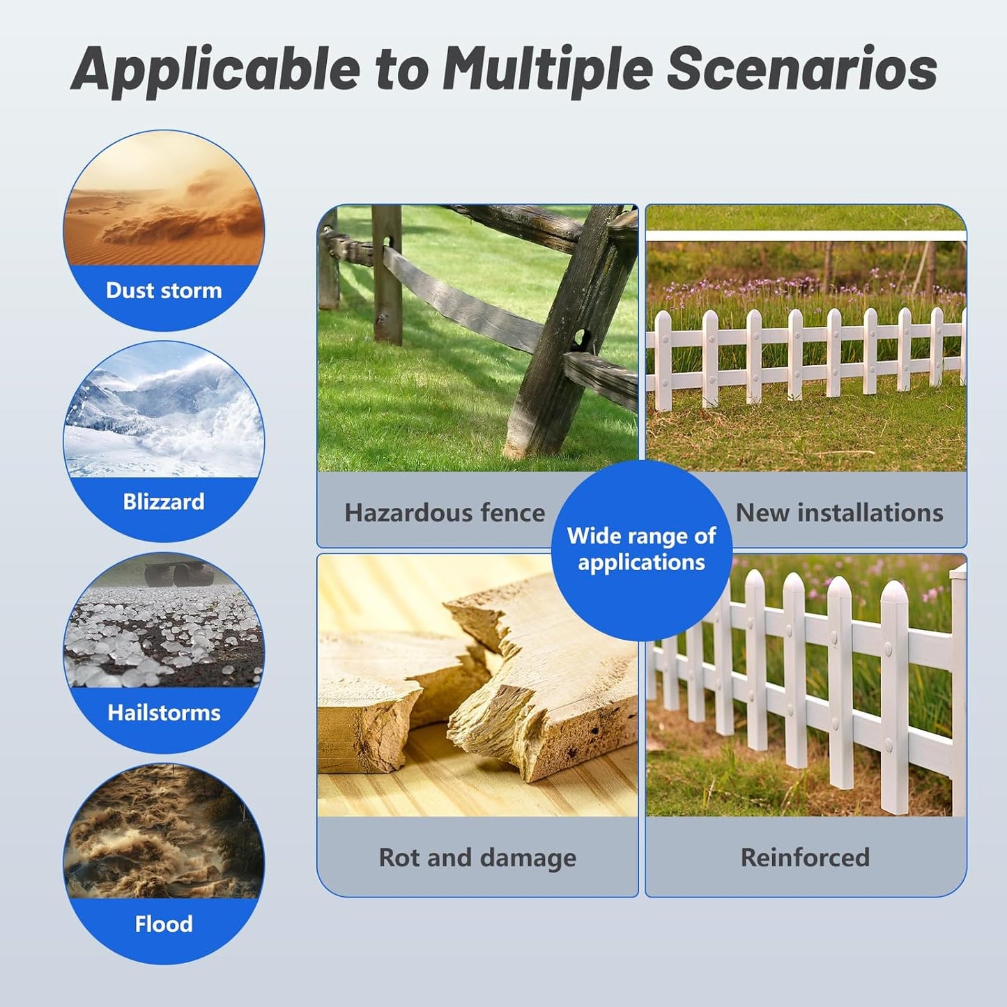 Heavy Duty Fence Post Repair Kit - 4 Pack | Thicker Anchor Ground Spike for Broken/Tilted Fence Post | Black Fence Post Stakes