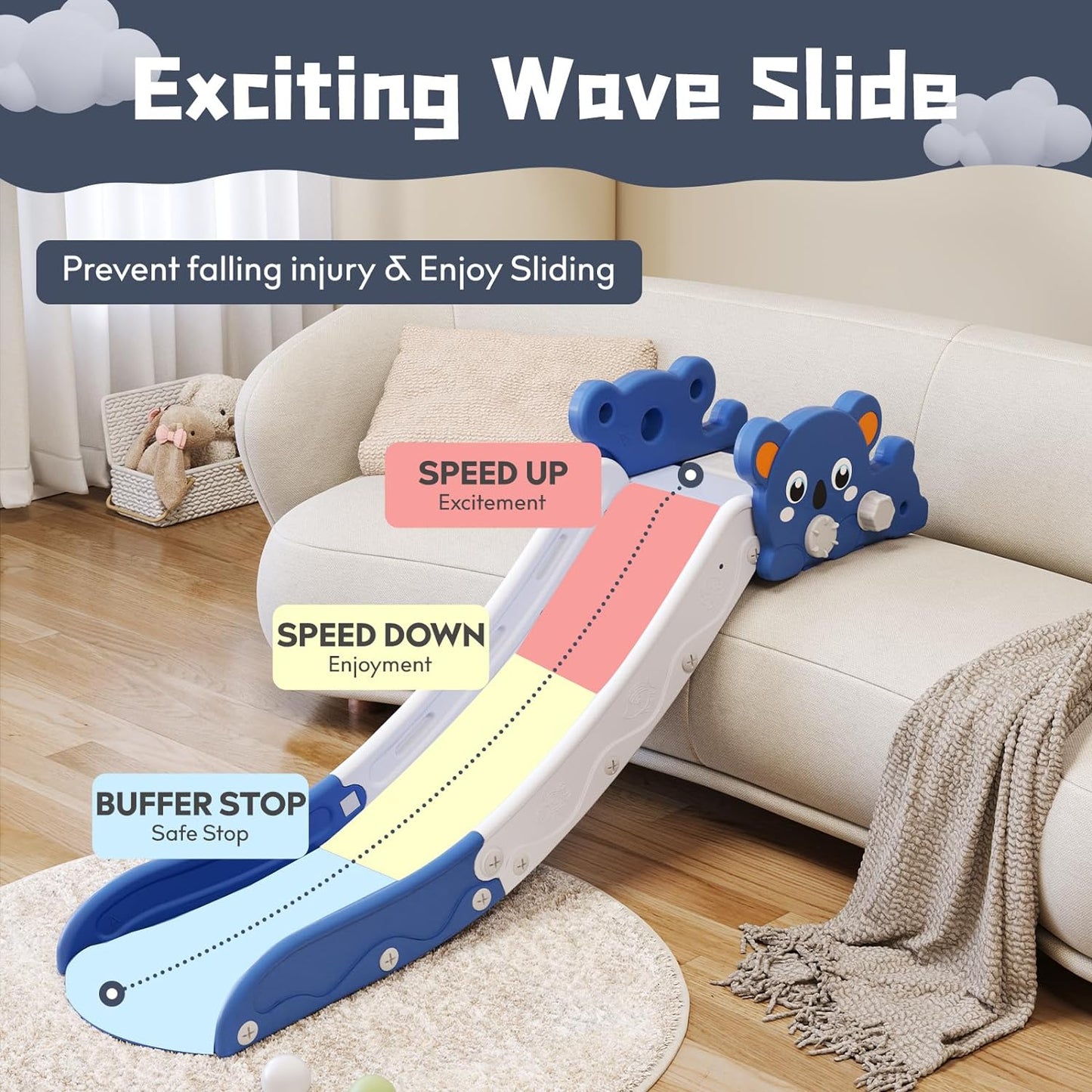 Kids Slide,L-Shaped Slide for Bed Couch Sofa Stairs,Toddler Slide for Indoor Outdoor Baby Kids Slide,Easy to Assemble,Convenient and Adaptable (Blue)