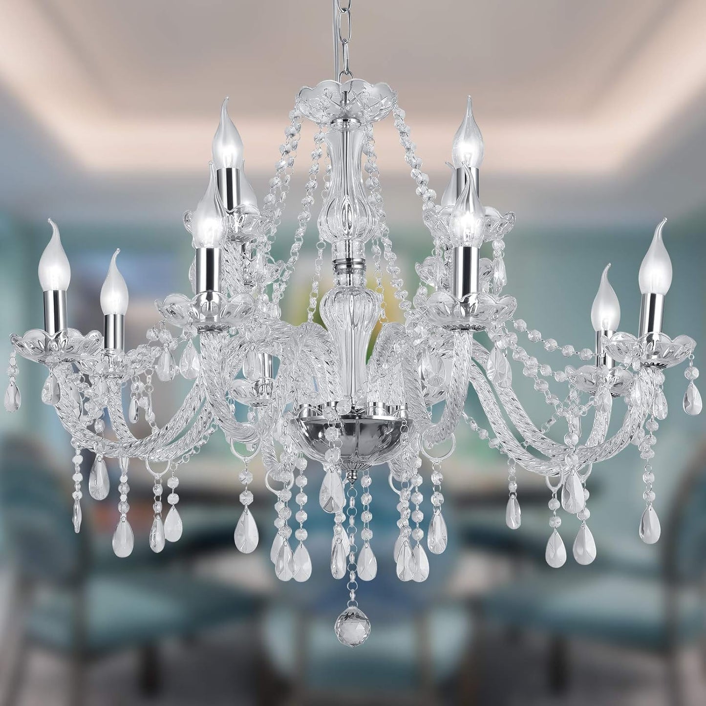 Panghuhu88 Crystal Candle Chandeliers Lighting Modern 15 Lights Pendant Ceiling Fixture Lamp for Dining Living Room Bedroom Hallway Entry Elegant Decoration (15 Blubs)