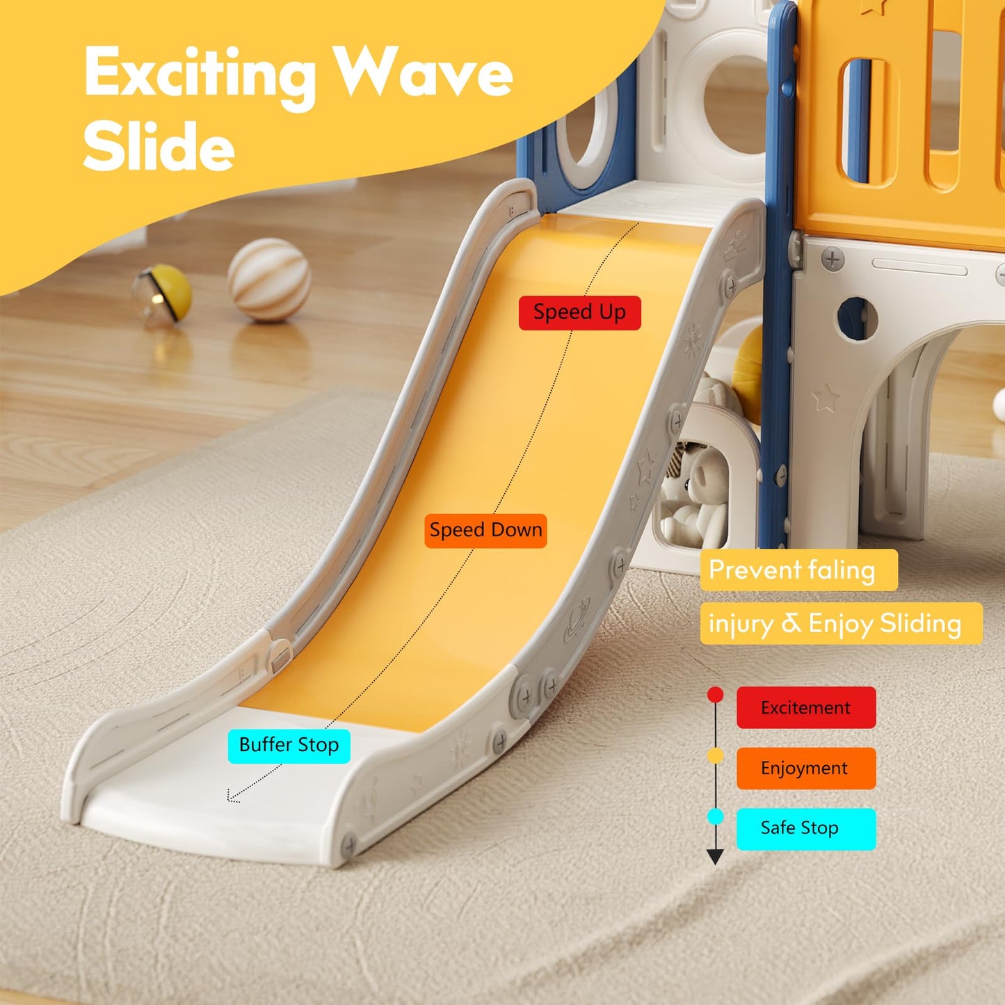 8 in 1 Toddler Slide,Kids Slide Playset for Toddler,Indoor Outdoor Slide Toddler Playset with Ball & Hoop, Storage Space and Non-Slip Steps,Gift for Boys and Girls 1-3 Years (Blue Orange)