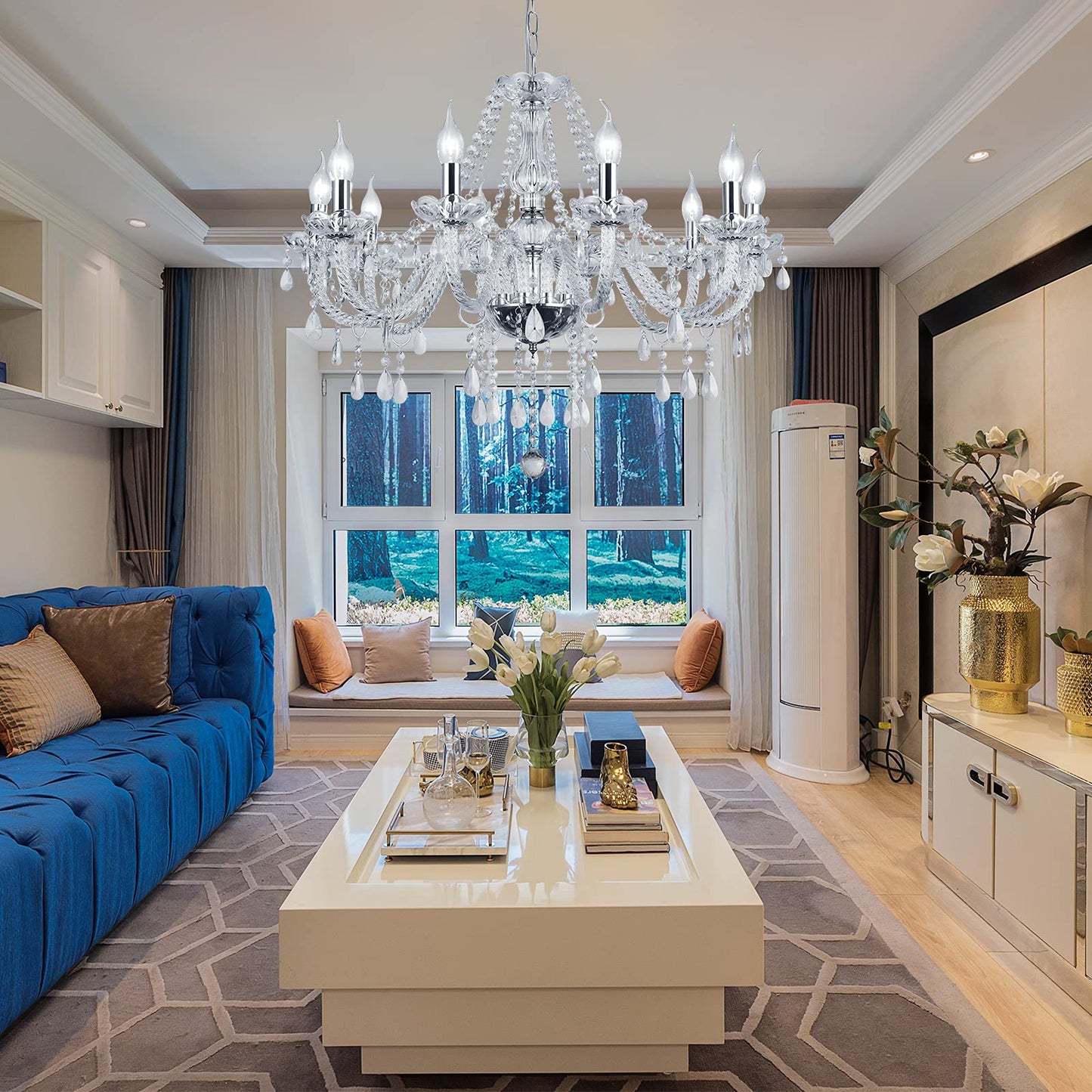 Silver Color Luxurious Candle Crystal Chandelier, 10 Lights K9 Modern Crystal Chandelier for Dining Room, Glass Ceiling Pendant Lamp for Living Bedroom Lighting Hall Balcony (10 Lights, Silver)