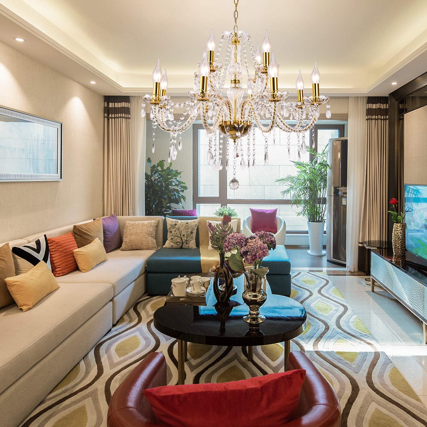 Modern Luxurious Candle Gold Crystal Chandelier, 12 Lights K9 Modern Crystal Chandelier for Dining Room, Pendant Lamp Ceiling Lighting for Living Bedroom Hall Balcony (12 Lights, Gold)