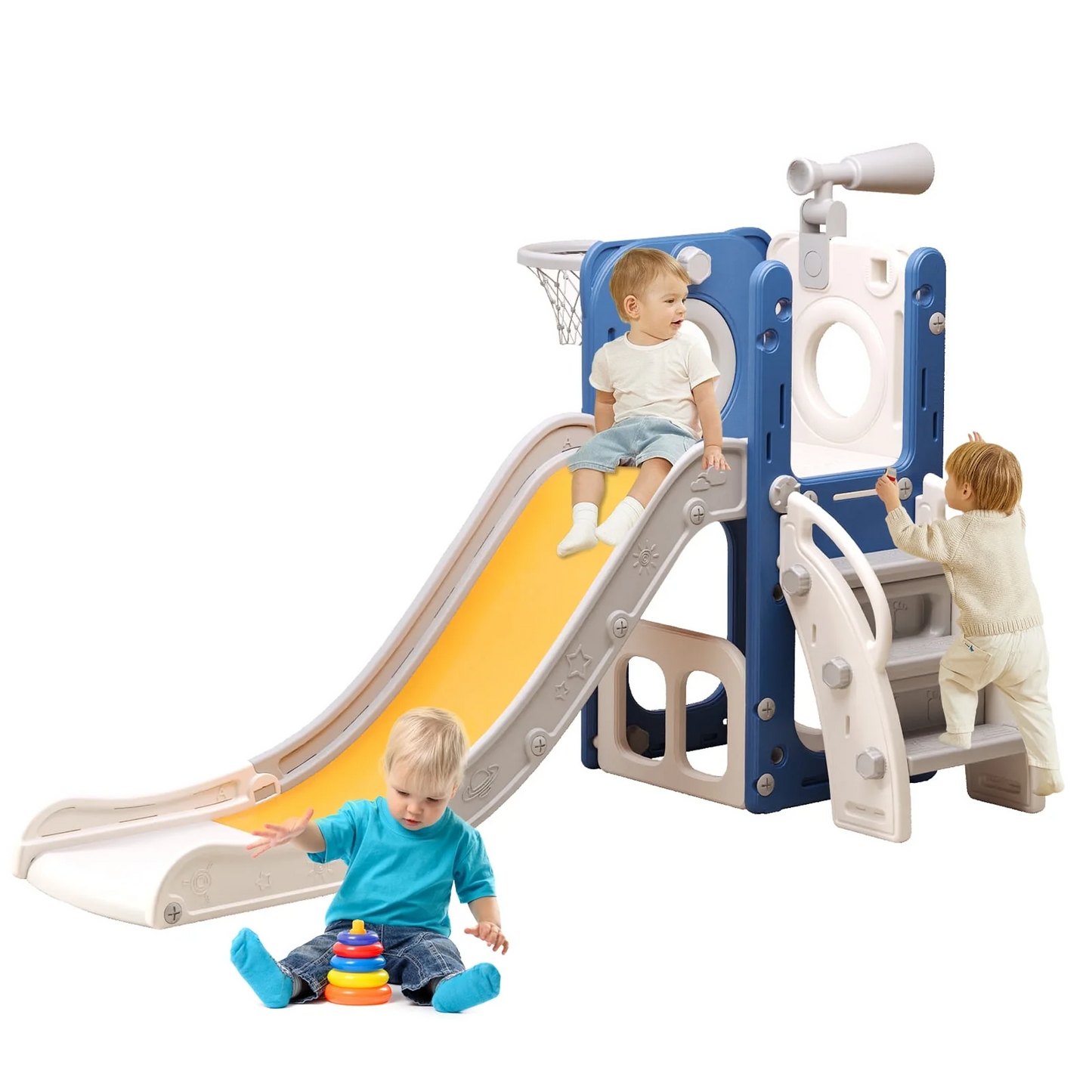 Toddler Slide,Kids Slide Playset for Toddler,Indoor Outdoor Slide Toddler Playset with Storage Space and Non-Slip Steps,Gift for Boys and Girls 1-3 Years (Blue Yellow)