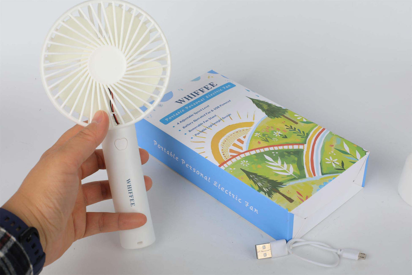 Whiffee Handheld Fan Portable Mini Fan, 3 Speeds Foldable Small Personal Fan, Rechargeable USB Desk Fan