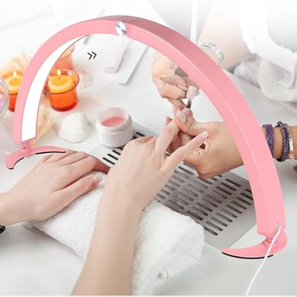 Mmucco Half Moon Light for Nail Desk,Half Moon Nail Lamp for Desk,Led Nail Tech Lamp,Table Lamp for Nails,Tattoo,Eyebrows,Lash Extensions, Skincare with Wire Controller & Remote