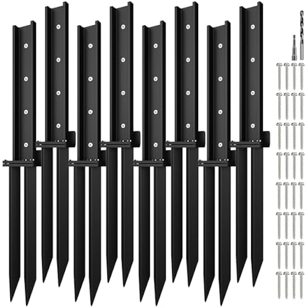 Heavy Duty Fence Post Repair Kit - 8 Pack | Thicker Anchor Ground Spike for Broken/Tilted Fence Post | Black Fence Post Stakes