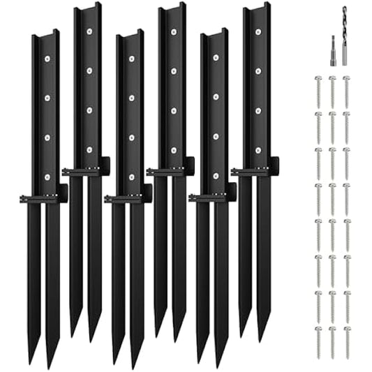 Heavy Duty Fence Post Repair Kit - 6 Pack | Thicker Anchor Ground Spike for Broken/Tilted Fence Post | Black Fence Post Stakes