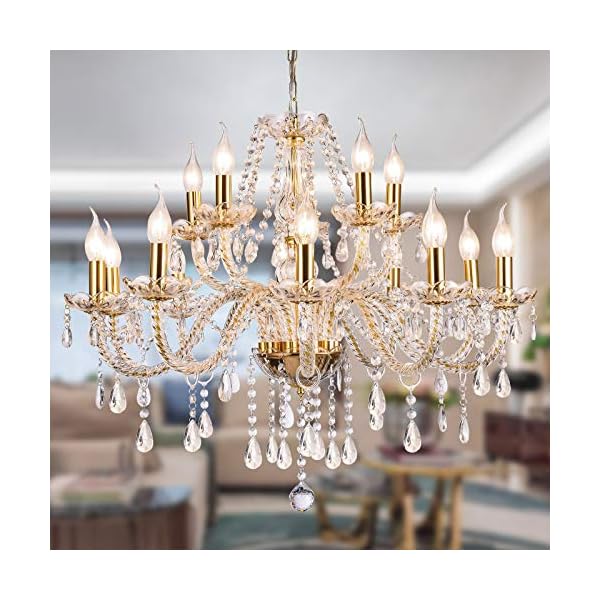 Panghuhu88 K9 Crystal Candle Chandeliers Lighting 15 Lights Pendant Ceiling Fixture Lamp for Dining Living Room Bedroom Hallway Entry Elegant Decoration (15 Bulbs)