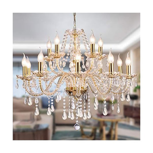 Panghuhu88 K9 Crystal Candle Chandeliers Lighting 15 Lights Pendant Ceiling Fixture Lamp for Dining Living Room Bedroom Hallway Entry Elegant Decoration (15 Bulbs)