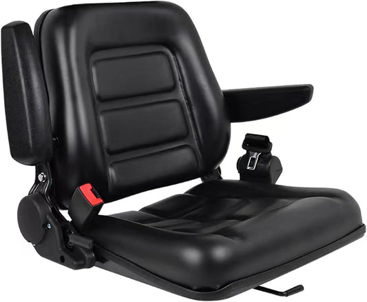 Sedeke Universal Forklift Seat,Fold Down Tractor Seat with Adjustable Angle Back Armrest, Armrest And Safety Belt,for Tractor, Excavator Skid Loader Backhoe Dozer Telehandler