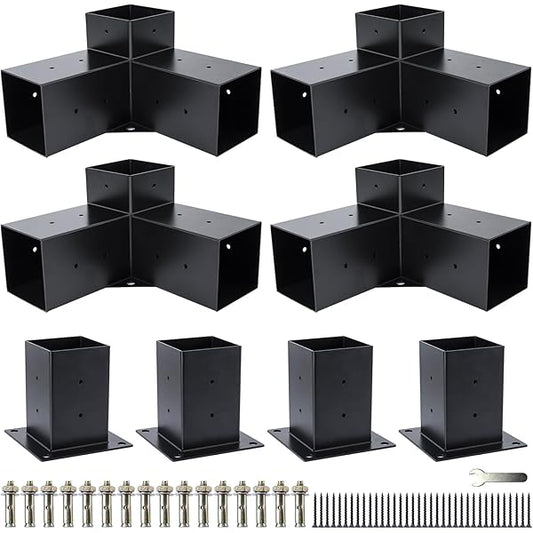 Pergola Brackets 4x4 ,DIY Woodworks Pergola Kits 3-Way Corner Extension Bracket with Pergola Post Base for Gazebos, Patio Pergolas, Wood Beams