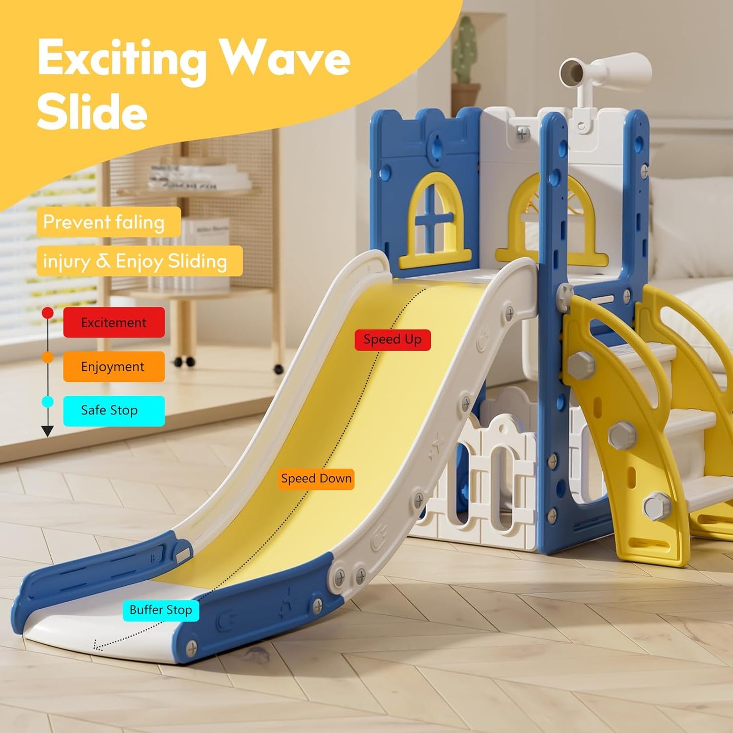 Toddler Slide,Kids Slide Playset for Toddler,Indoor Outdoor Slide Toddler Playset with Storage Space and Non-Slip Steps,Gift for Boys and Girls 1-3 Years (Blue Yellow)