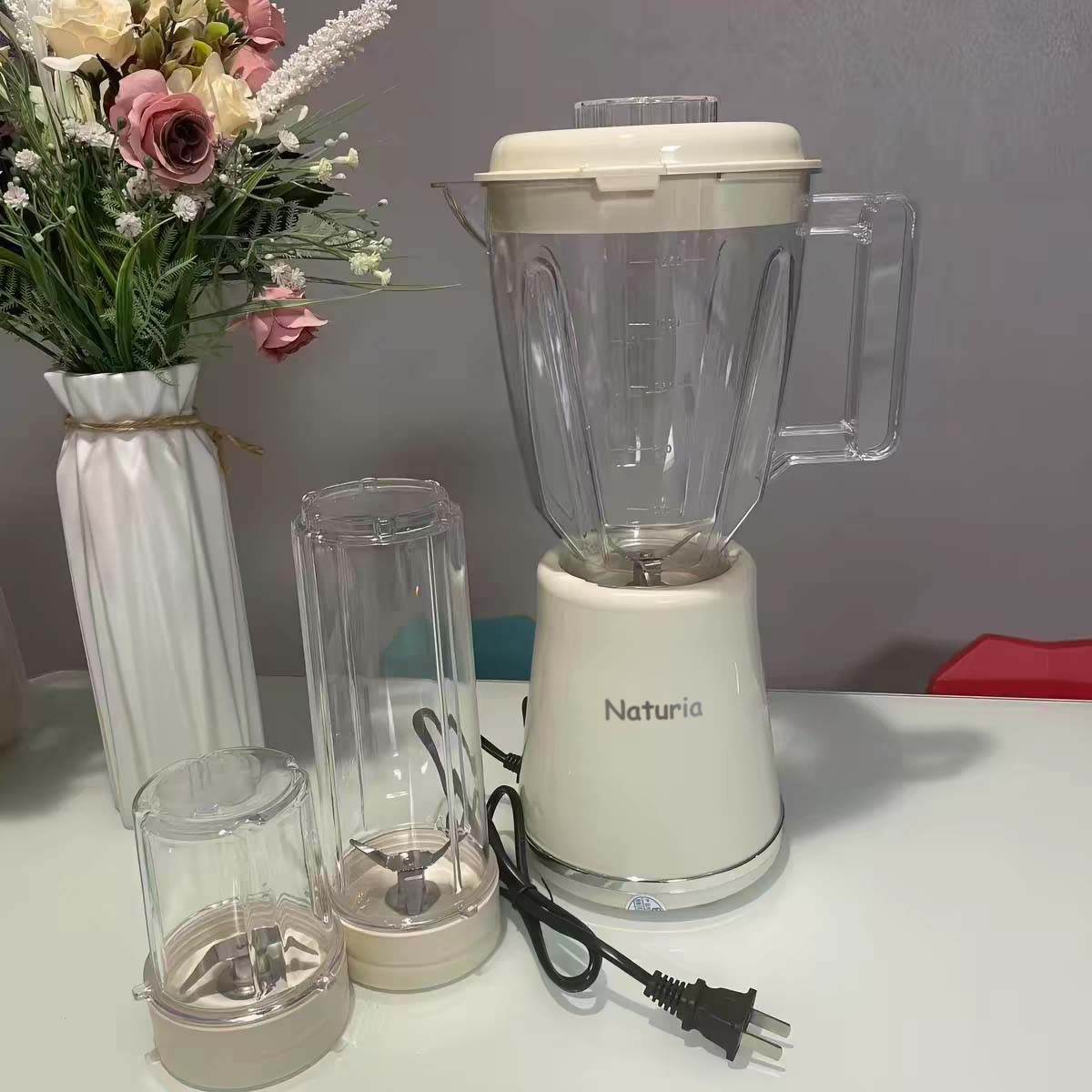 Naturia Cold Press Juicer, Juicers Machines Electrical Juice Extractors for Fruit,Easy to Clean, Large Auger, Triple Strainers, Silver