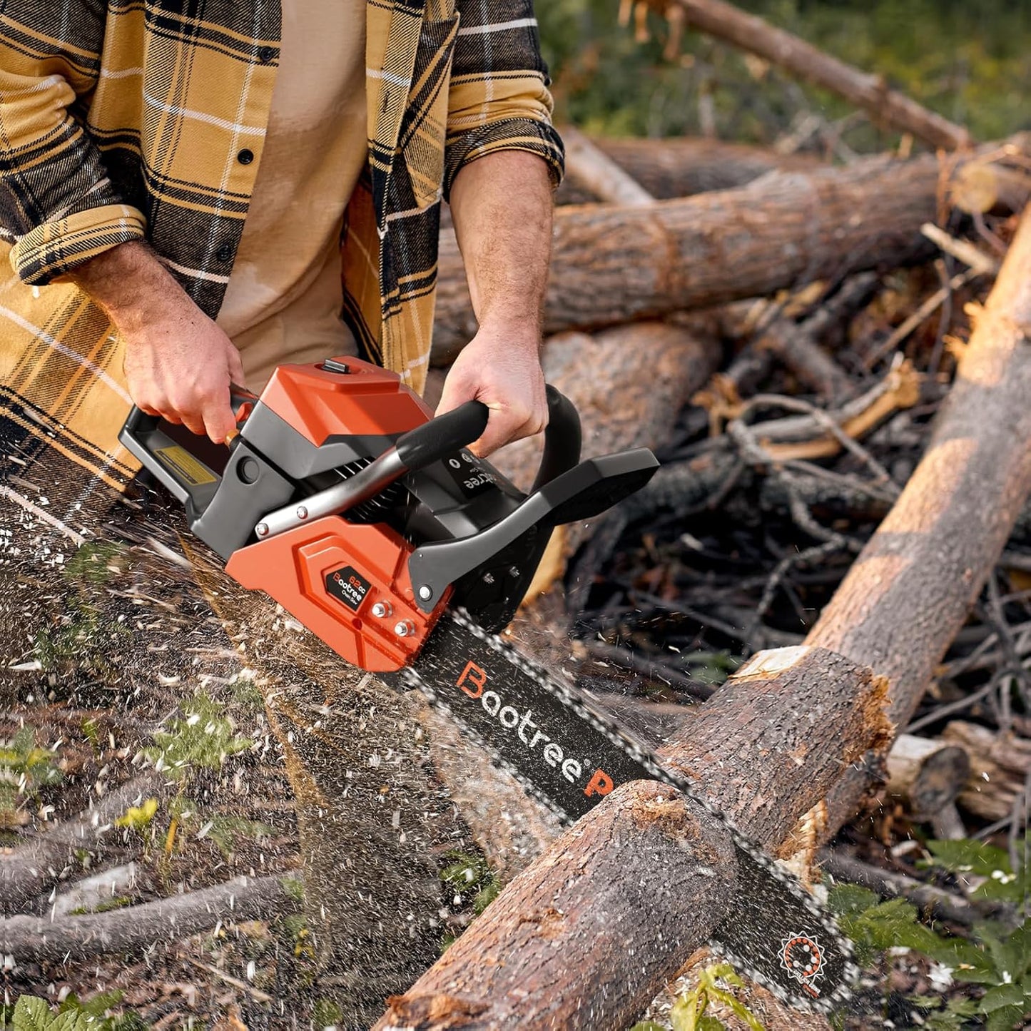 62cc Gas Chainsaw, 20-Inch Professional Chainsaw with 2-Cycle Engine & Anti-Vibration System, Quick Start Technology for Tree Cutting, Firewood, Logging