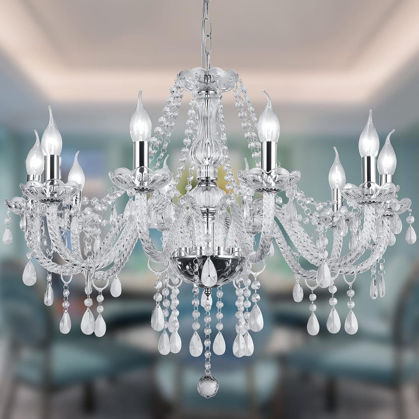 Panghuhu88 Crystal Candle Chandeliers Lighting Modern 10 Lights Pendant Ceiling Fixture Lamp for Dining Living Room Bedroom Hallway Entry Elegant Decoration (10 Bulbs)