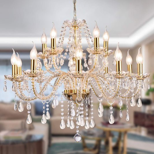 Panghuhu88 Crystal Candle Chandeliers Lighting 15 Lights Pendant Ceiling Fixture Lamp for Dining Living Room Bedroom Hallway Entry Elegant Decoration