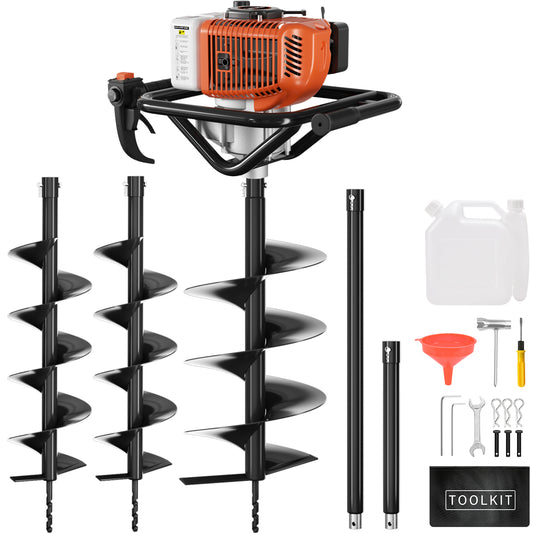Baotree Post Hole Digger, 72cc Auger Post Hole Digger, Gas Powered Earth Digger with 2 Auger Drill Bits(6" &amp; 8") + 2 Extension Rods31.5" &amp; 15", for Farmland, Garden and Plant