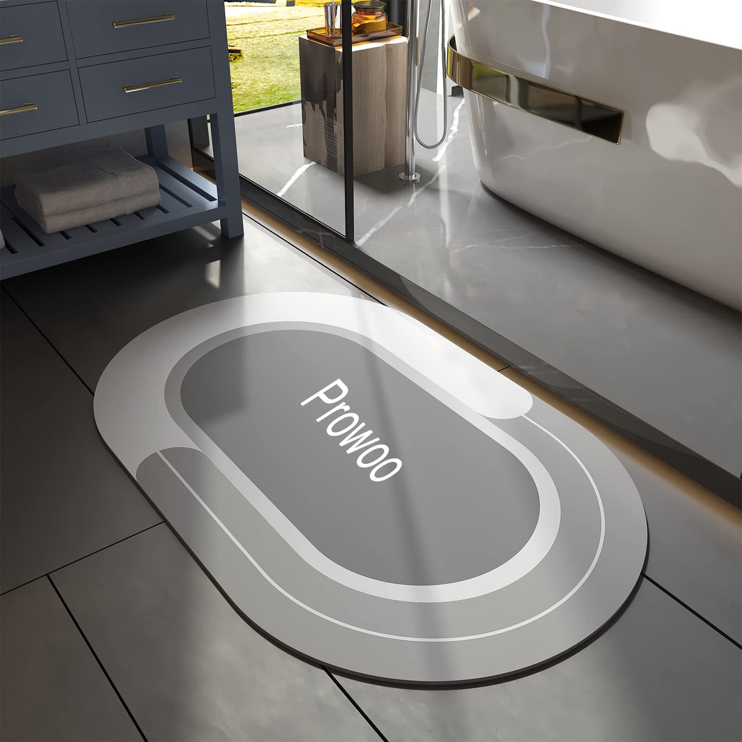 Prowoo Bath Mat - Non Slip, Quick Dry, Stain Resistant Prowoo Bath Mat Rug for Bathroom Floor - Easy Care Shower Rug for Outside Bathtub - 17"x27" Grey