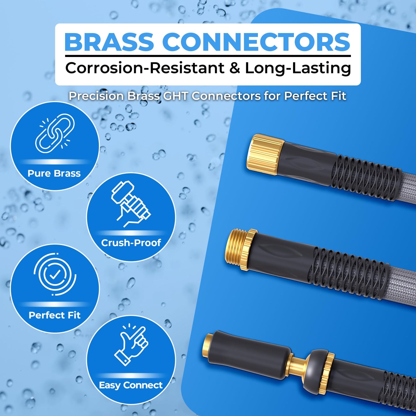 Beeooo Garden Hose | Flexible, Lightweight, Kink-Free & Durable Hybrid Water Hose with Heavy Duty Brass Connectors & High-Pressure Jet Nozzle (50FT x 5/8”)