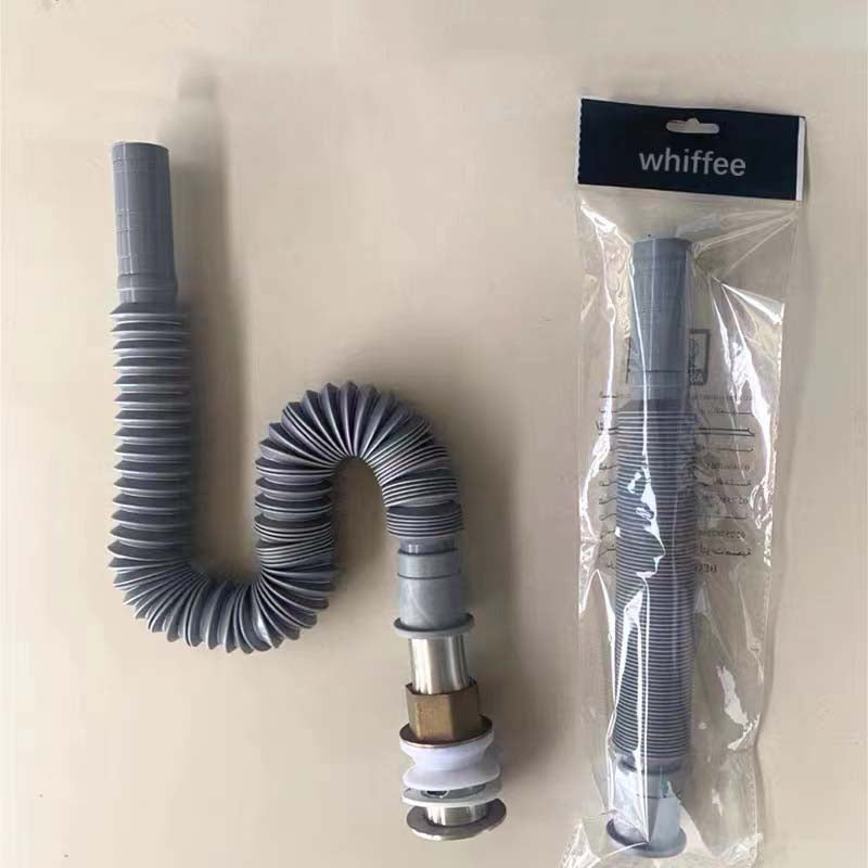whiffee Universal Drain pipes， 1-1/4 Inch Install Diameter Plastic Flexible and Expandable Drain Pipe for Kitchen Bathroom Sink, Gray